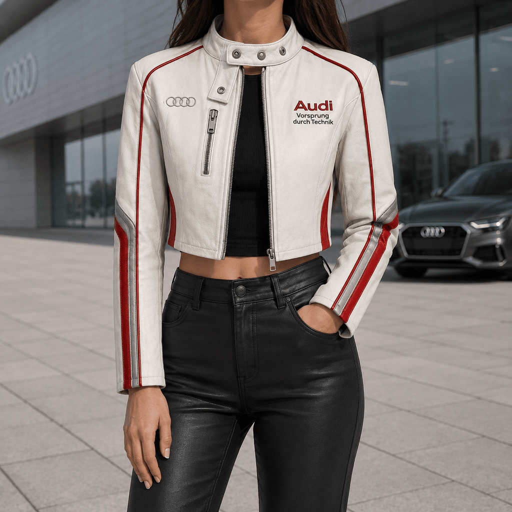 Premium AUD Cropped Leather Zipper Jacket TNSM