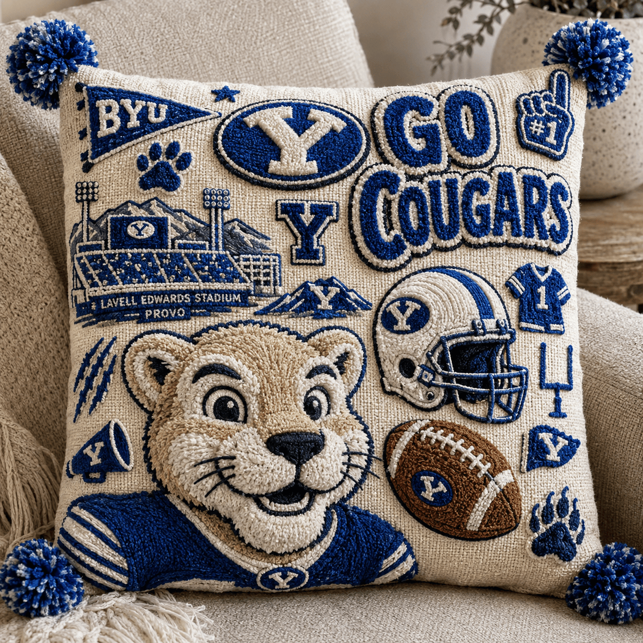 BYU Tufted Sofa Cover & Pillow Set HTTT