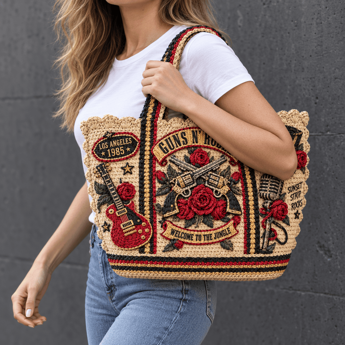 GNR Straw-Style Embellished Tote Bag DNBN