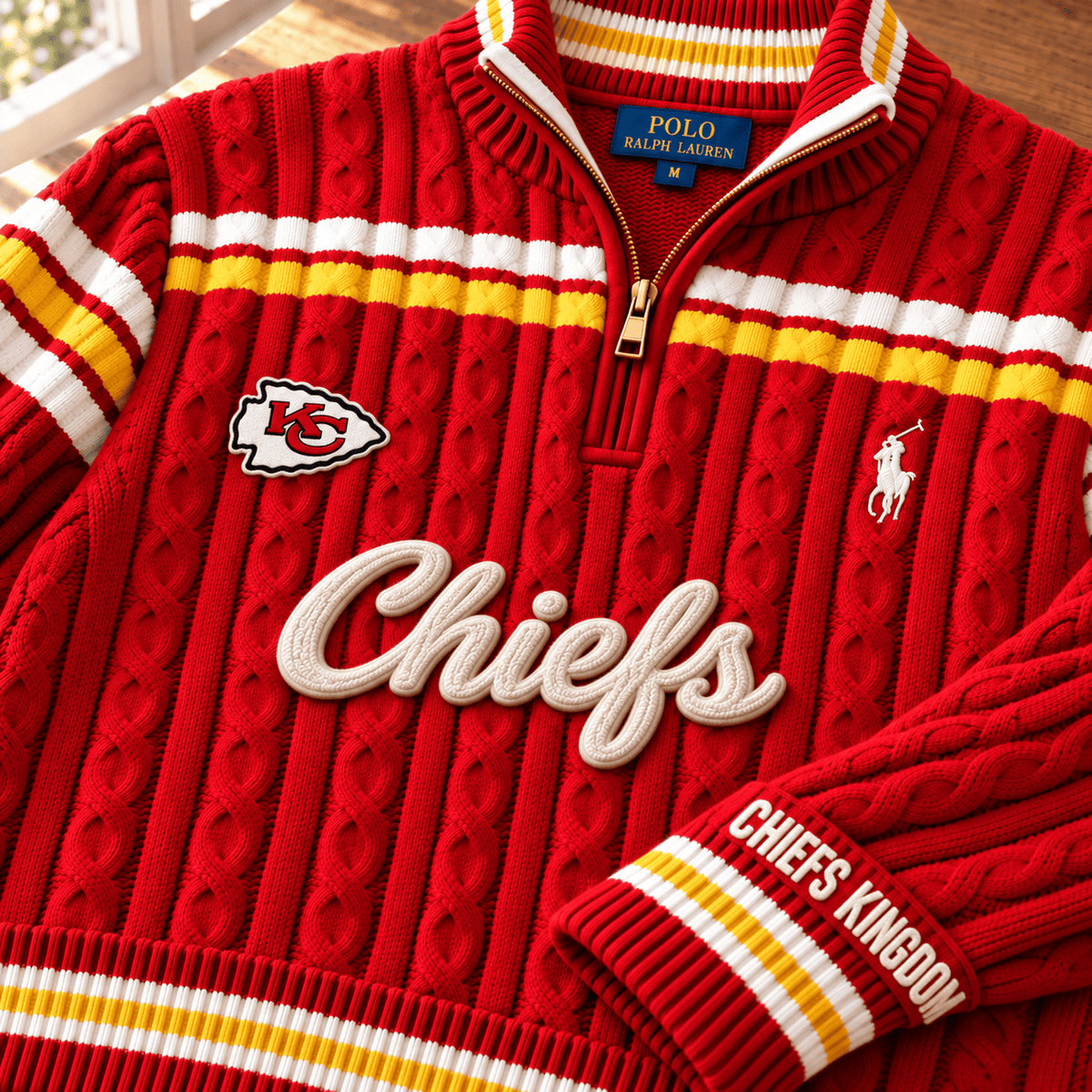 KCC PREMIUM Varsity Cable-Knit Quarter-Zip Sweater NHVH
