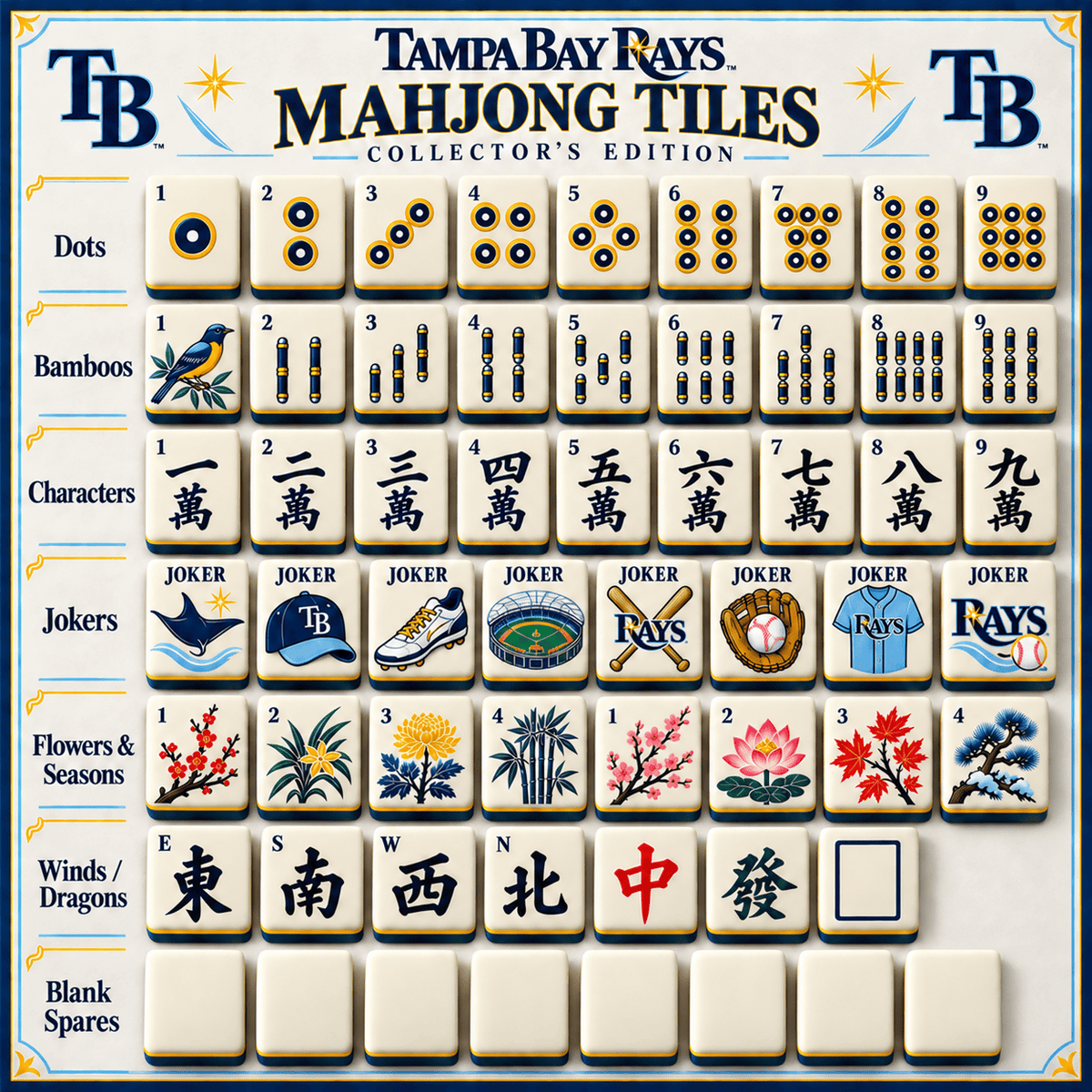 Premium TPBR Mahjong Tiles Set PVNA